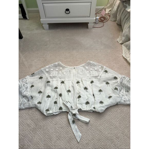 EUC Free People Palms Print Linen Cotton Blouse - Picture 8 of 13